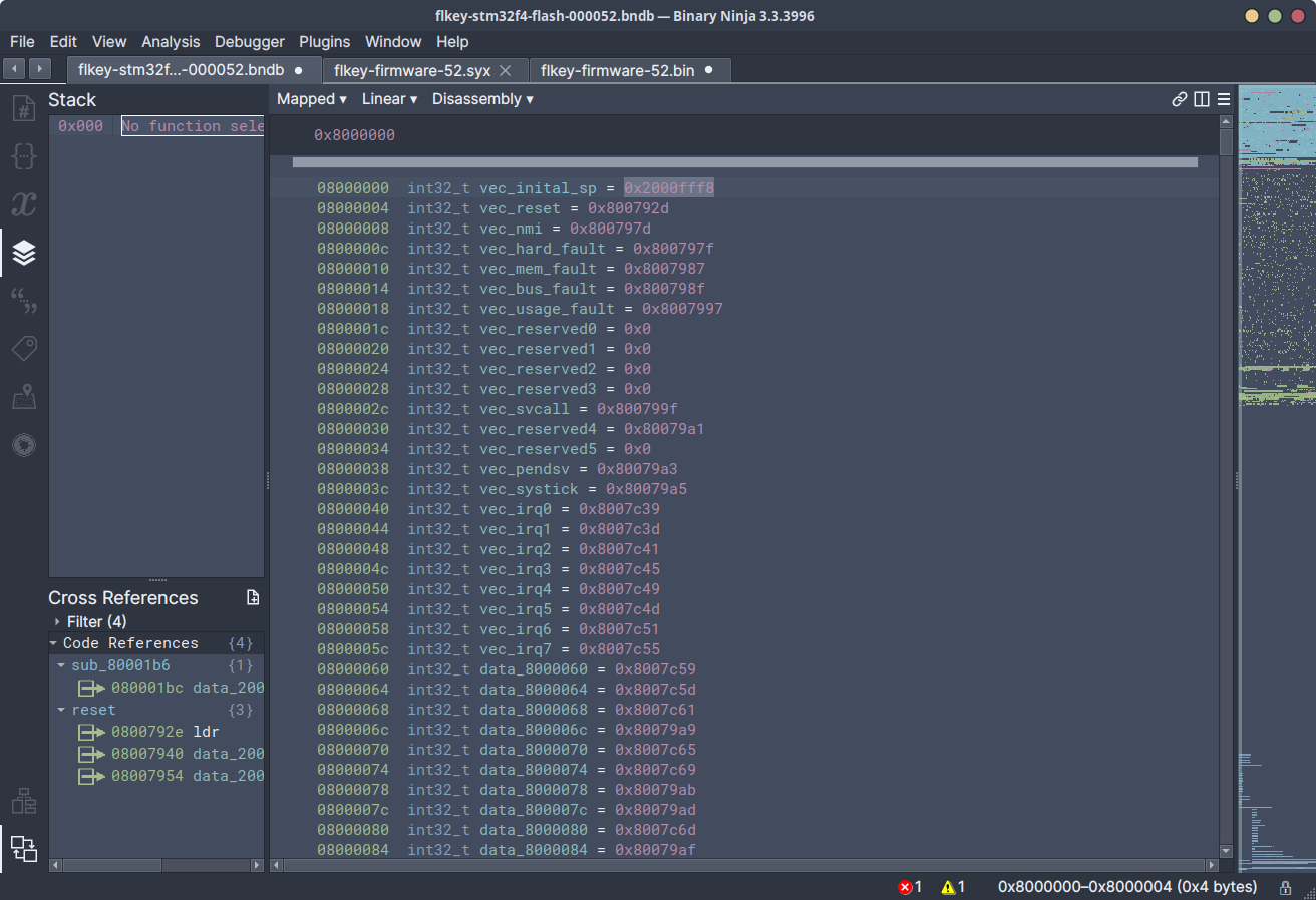 Loaded firmware with vectors labelled.